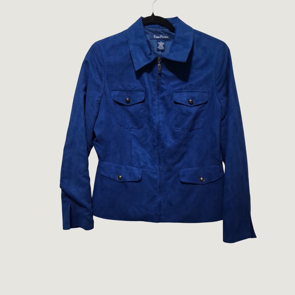 Evan-Picone Royal Blue Faux Suede Zip Front Utility Jacket Size 8